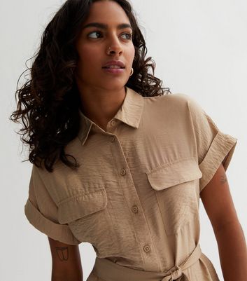 Camel utility shop shirt dress