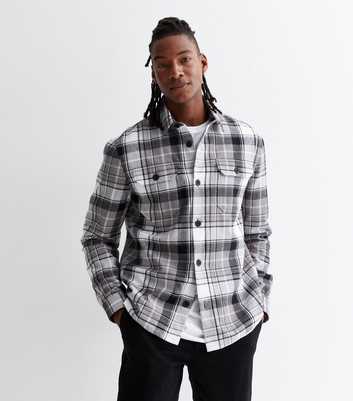 Light Grey Check Cotton Button Front Relaxed Fit Overshirt