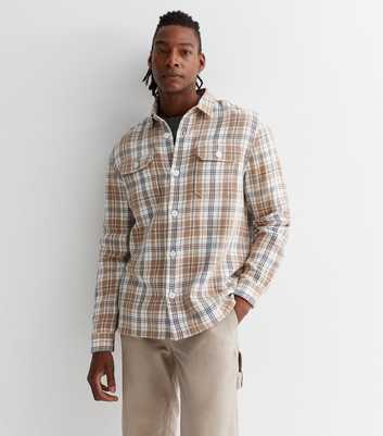 White Check Cotton Button Front Relaxed Fit Overshirt