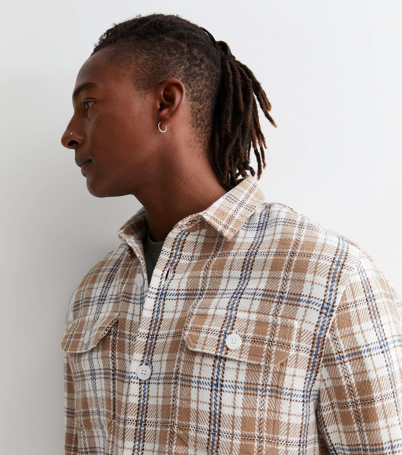 White Check Cotton Button Front Relaxed Fit Overshirt Image 2