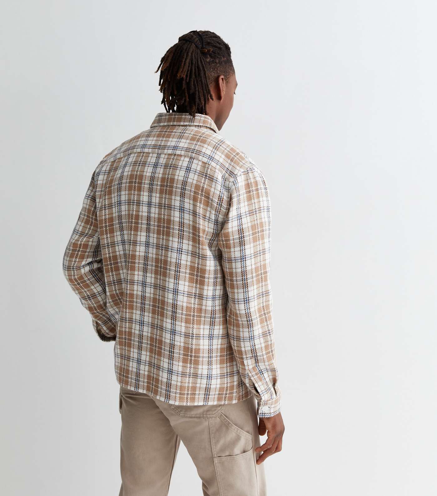 White Check Cotton Button Front Relaxed Fit Overshirt Image 4