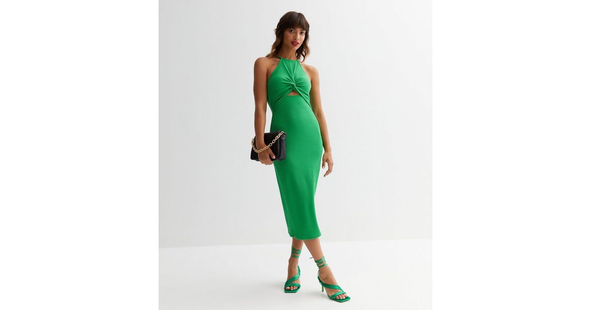 Green Twist Front Cut Out Midi Dress