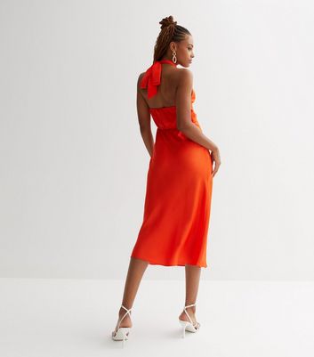Orange Twist Front Halter Midi Dress New Look