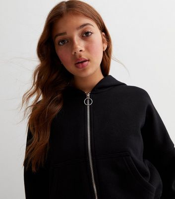 Black zip cheap cropped hoodie