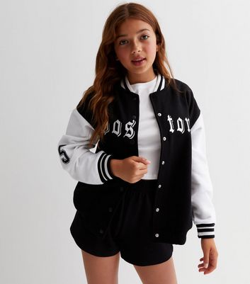 Baseball jacket black hot sale and white