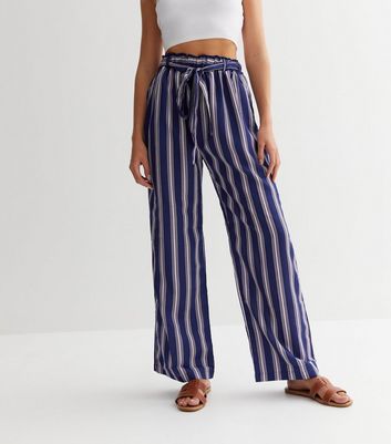 Ladies navy and white cheap striped trousers