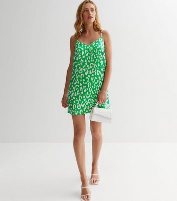 Green Leopard Strappy Mini Dress New Look