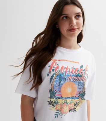 Girls White Tropical Dreaming Logo T-Shirt