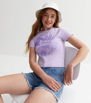 Girls Lilac Waikiki Beach Logo T-Shirt New Look