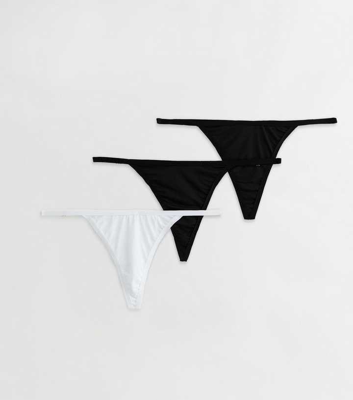 3 Pack Black and White Adjustable Strap Thongs