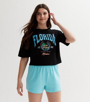 Girls Black Florida Crop Boxy Logo T-Shirt New Look