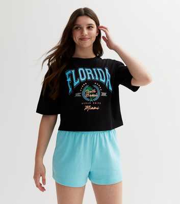 Girls Black Florida Crop Boxy Logo T-Shirt