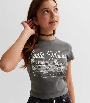 Girls Dark Grey Santa Monica Logo T-Shirt