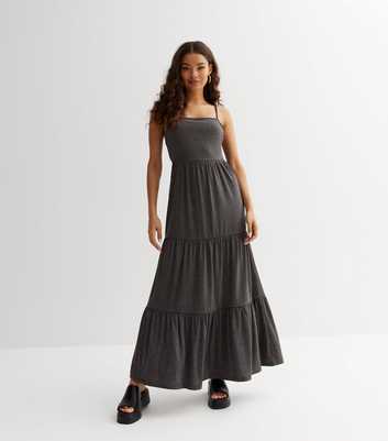 Petite Dark Grey Jersey Tiered Maxi Dress