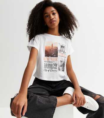 Girls White Photographic New York Logo T-Shirt