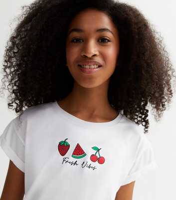 Girls White Fresh Vibes Fruit Logo T-Shirt