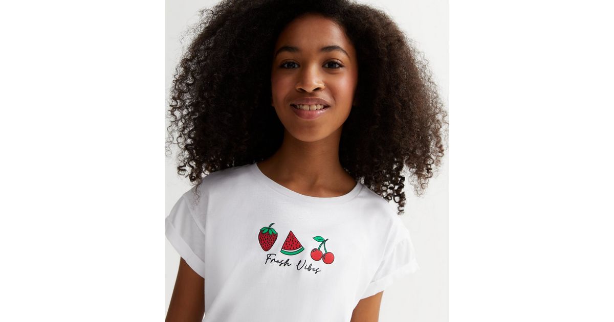 have tillid Stedord afslappet Girls White Fresh Vibes Fruit Logo T-Shirt | New Look