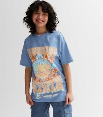 Girls Blue Sunshine State Long Oversized Logo T-Shirt