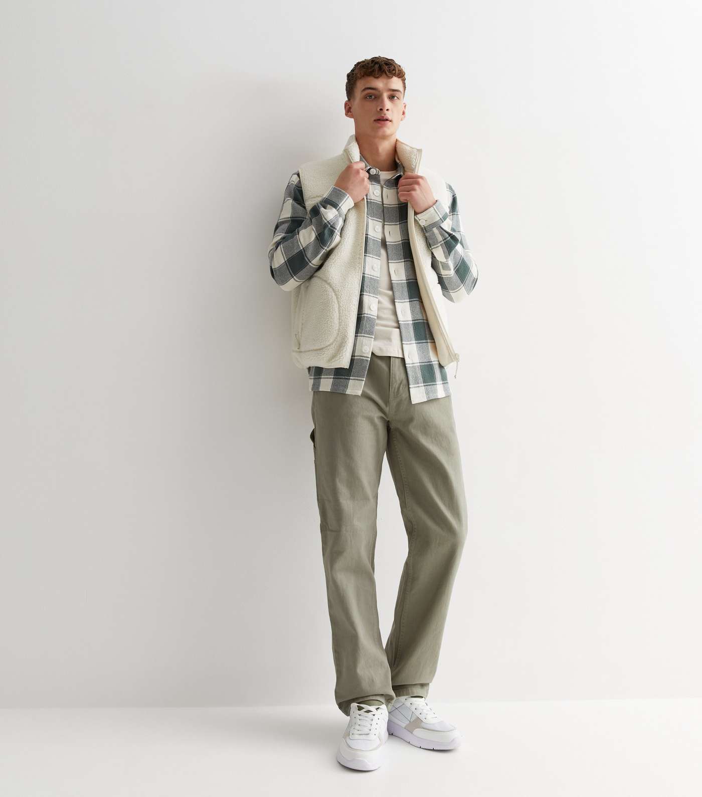 Green Check Cotton Relaxed Fit Overshirt Image 3