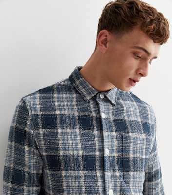 Navy Check Cotton Relaxed Fit Overshirt