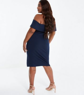 Navy bardot cheap bodycon dress