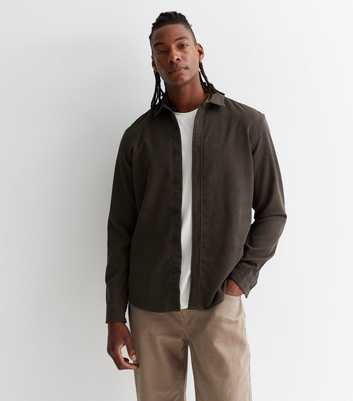 Dark Grey Cord Long Sleeve Regular Fit Shirt