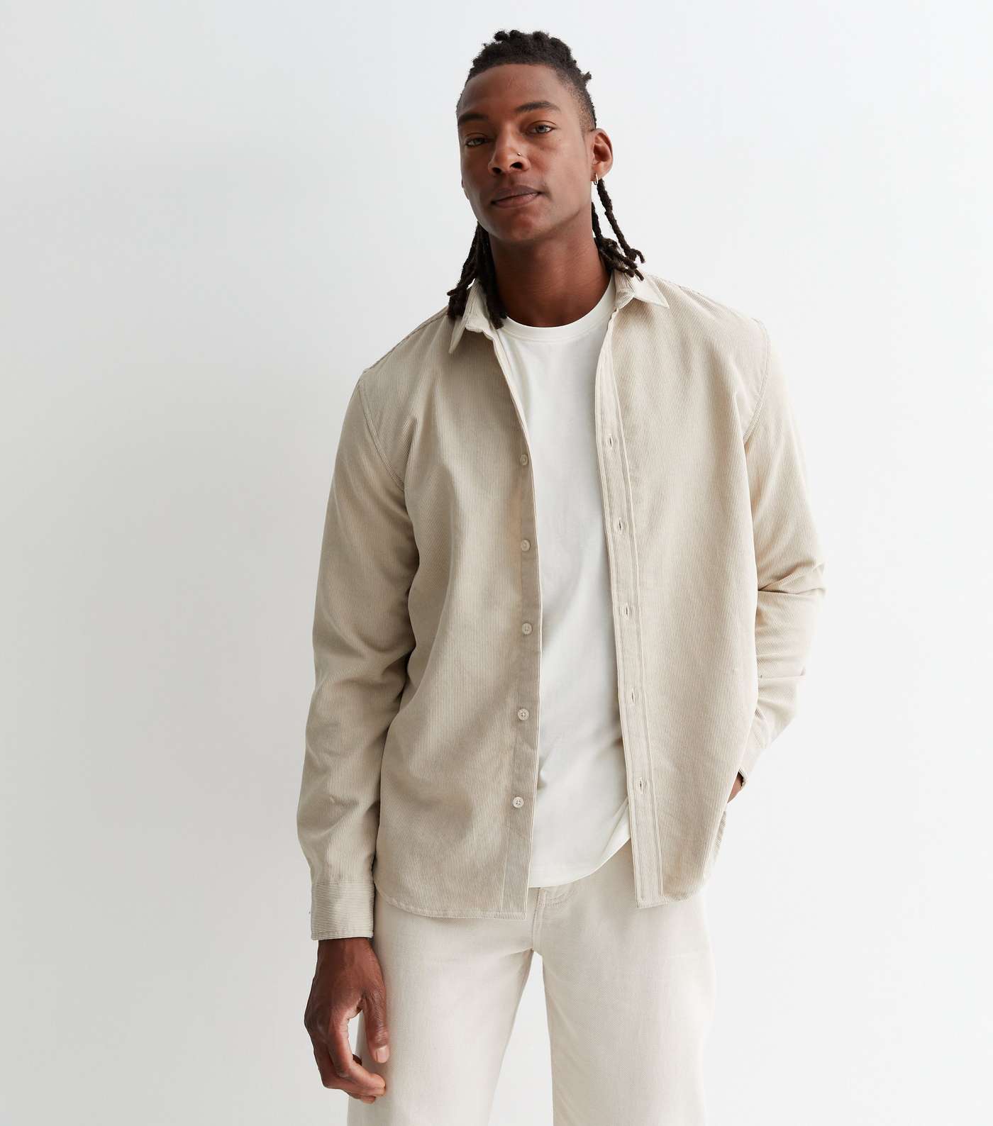 Stone Cord Long Sleeve Regular Fit Shirt | New Look