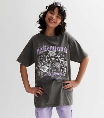 Girls Dark Grey Rebellious Long Logo T-Shirt