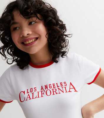 Girls White California Logo Ringer T-Shirt