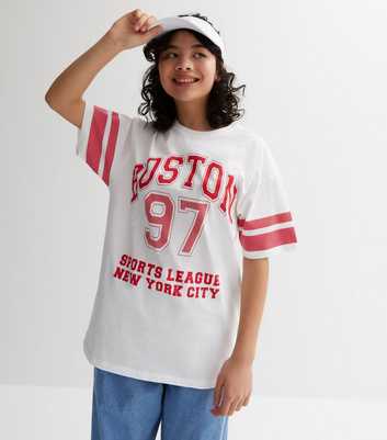 Girls White Boston Sports League Long Logo T-Shirt