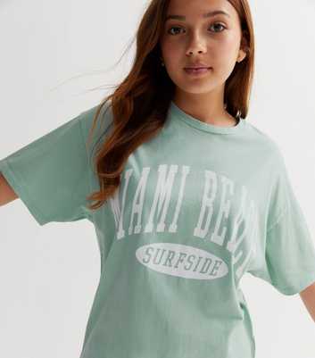 Girls Light Green Miami Beach Oversized Logo T-Shirt