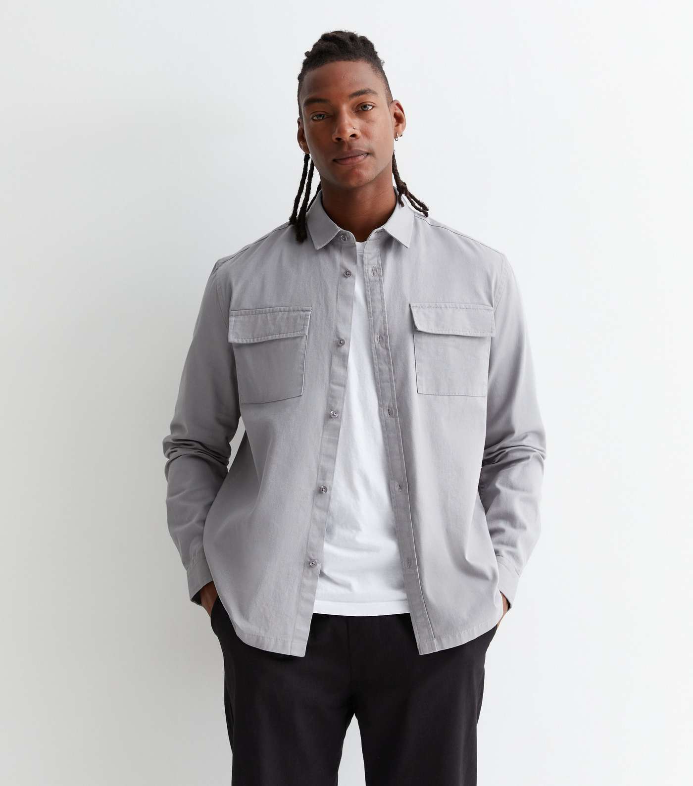 Grey Cotton Twill Regular Fit Overshirt | New Look