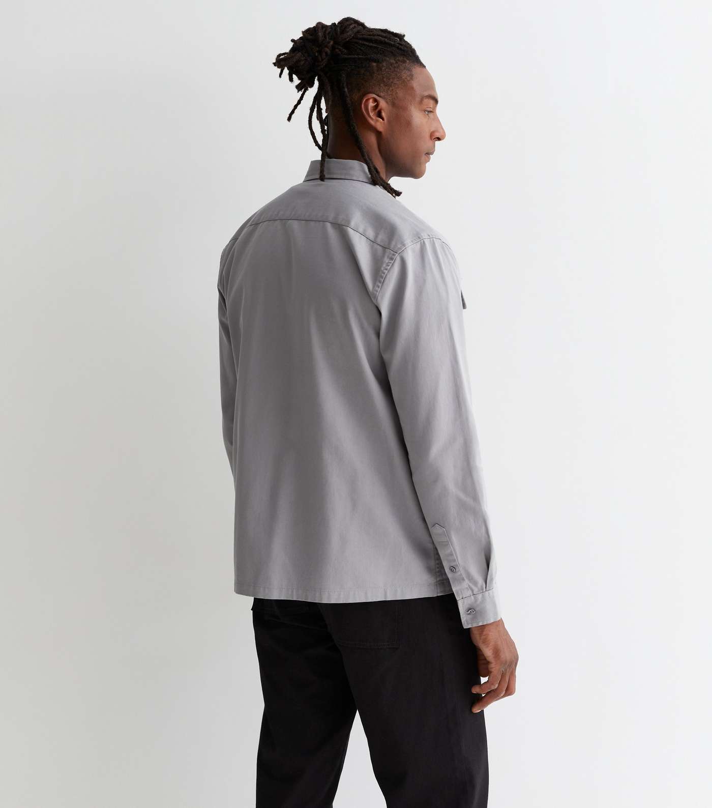 Grey Cotton Twill Regular Fit Overshirt Image 4