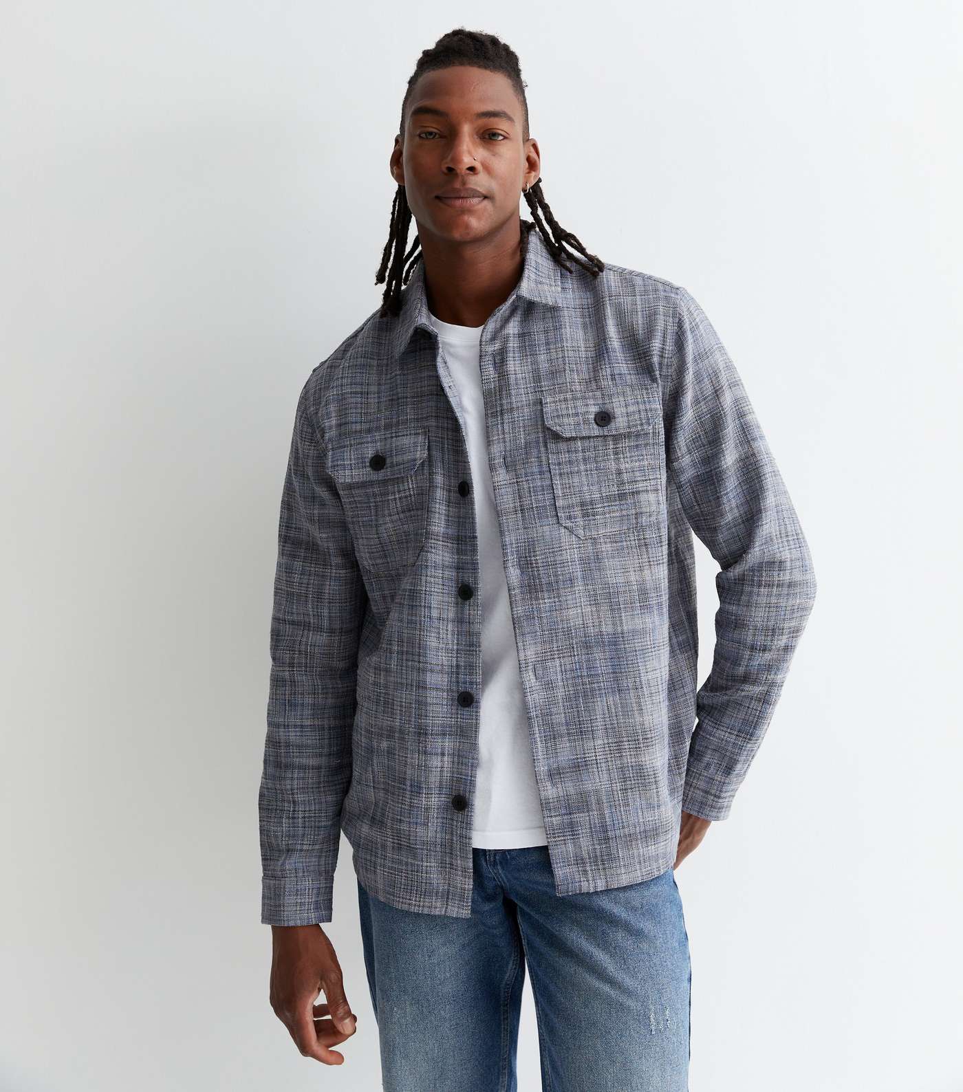 Grey Check Print Textured Regular Fit Overshirt