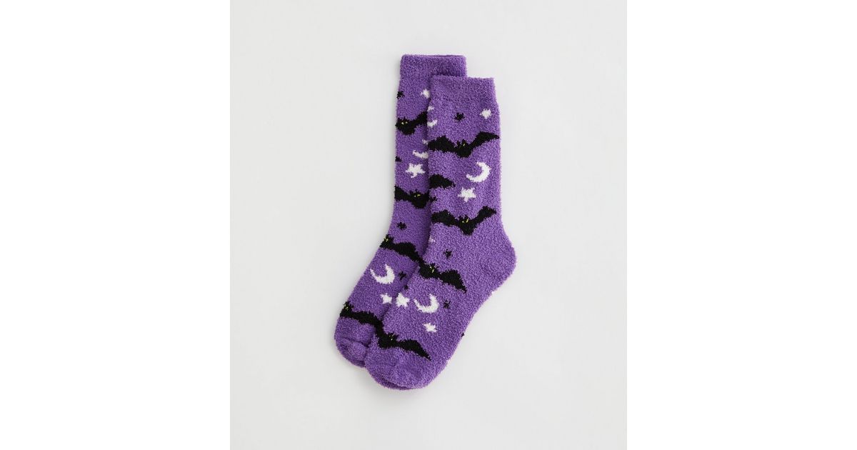 Purple Halloween Bats Cosy Socks New Look