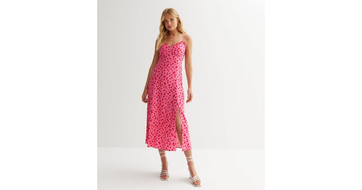 Pink Abstract Frill Strappy Midi Dress | New Look