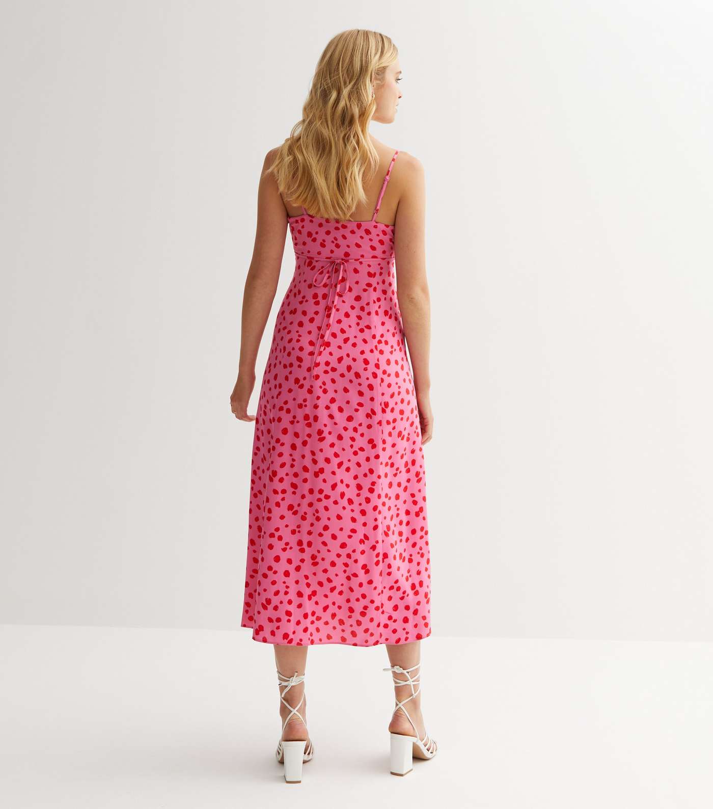 Pink Abstract Frill Strappy Midi Dress Image 4