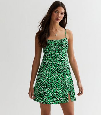 Green Ditsy Spot Strappy Mini Dress New Look