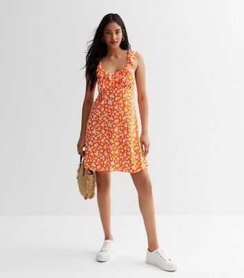 Miss Frills A Lot Flare Mini Dress in Orange