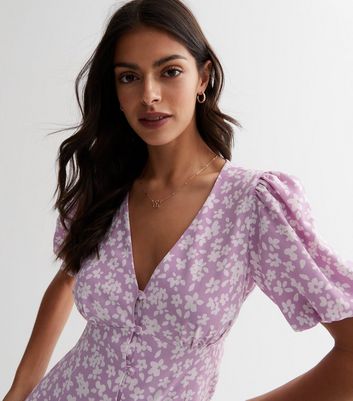 Lilac puff outlet sleeve dress