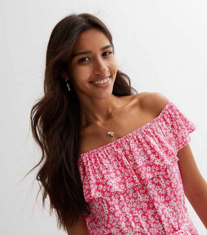 strapless open back dress CurveWow Bardot Maxi Dress Pink Floral – Curvewow main image 0