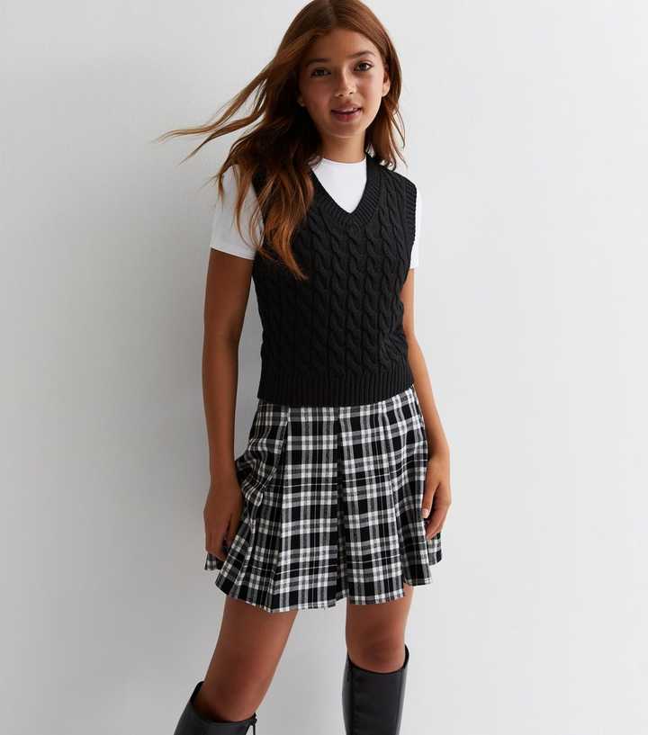 Girls Black Cable Knit Vest
