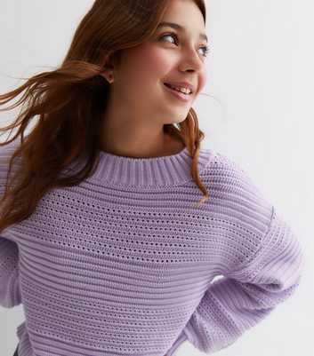 Girls Lilac Pointelle Knit Jumper