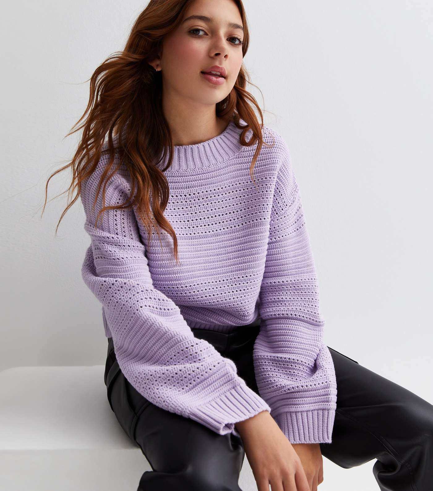 Girls Lilac Pointelle Knit Jumper Image 2