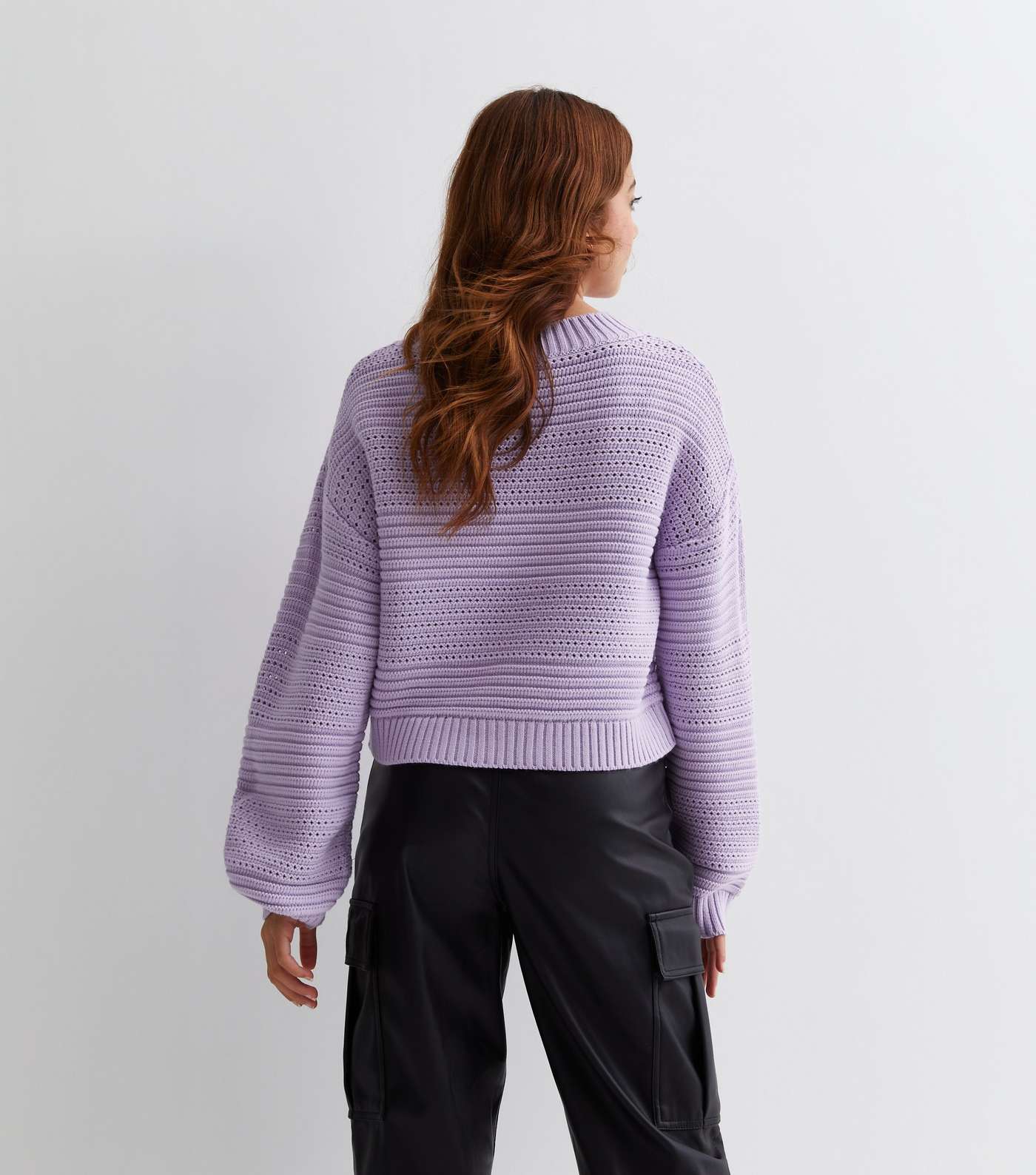 Girls Lilac Pointelle Knit Jumper Image 4