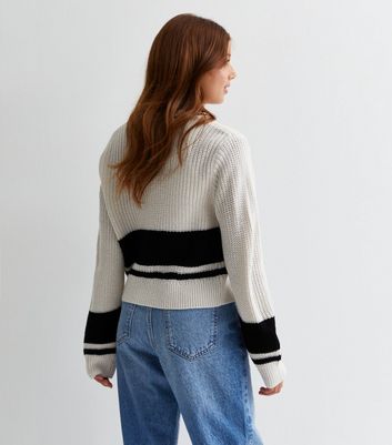 Girls Off White Chunky Knit Collegiate Cardigan New Look
