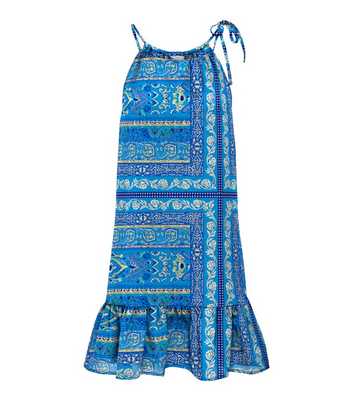 ONLY Blue Abstract Patchwork Strappy Mini Dress