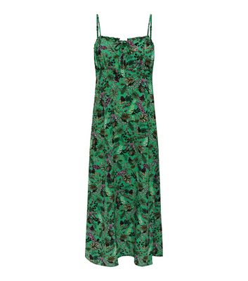 ONLY Green Floral Tie Front Midi Dress New Look
