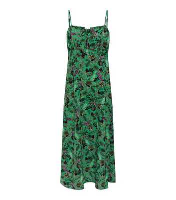 ONLY Green Floral Tie Front Midi Dress