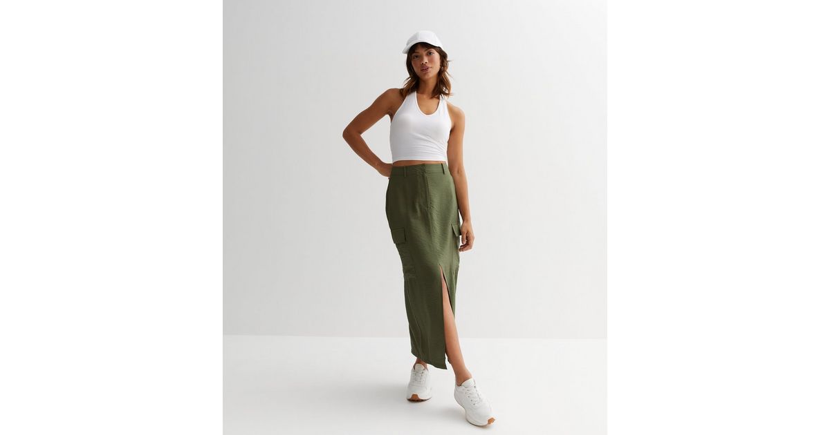Khaki Split Hem Cargo Midaxi Skirt | New Look